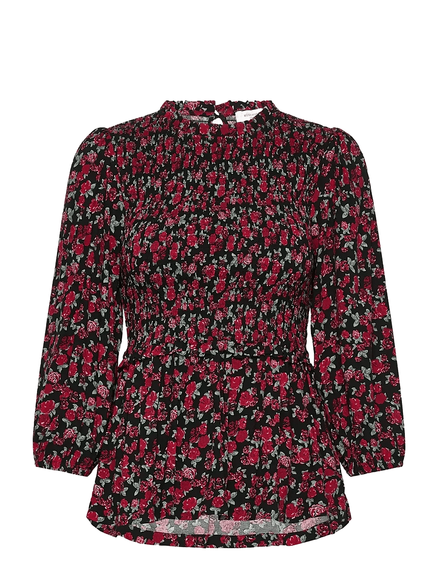Rosemunde - RWElif 3/4 Smock Blouse - kurzärmelige blusen - dark romantic rose print - 1