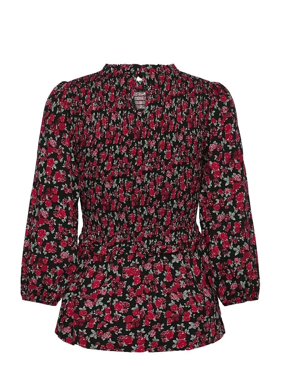 Rosemunde - RWElif 3/4 Smock Blouse - kurzärmelige blusen - dark romantic rose print - 2