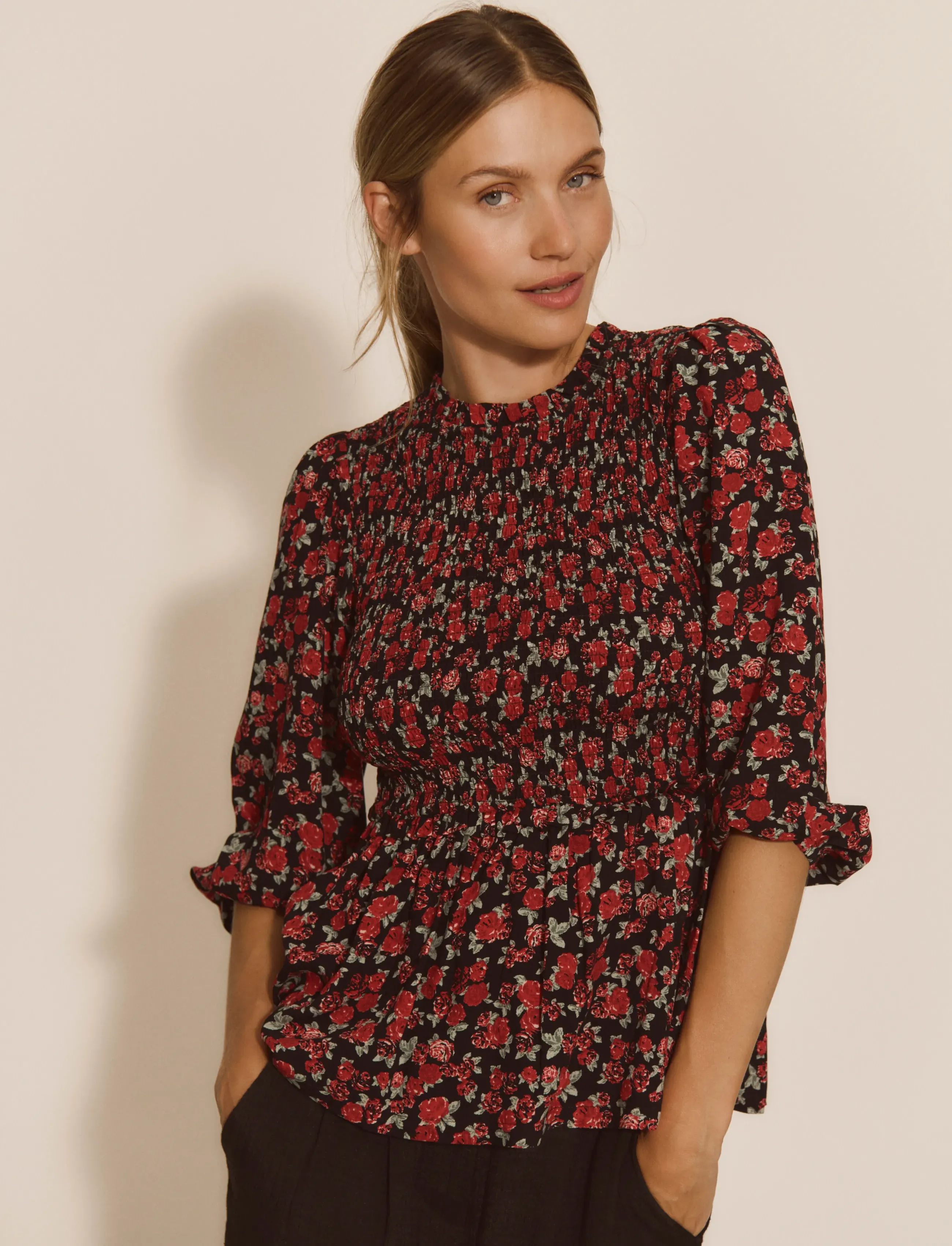 Rosemunde Rwelif 3/4 Smock Blouse, Kvinder, 3/4 Smock Bluse, Rød, Str: 40