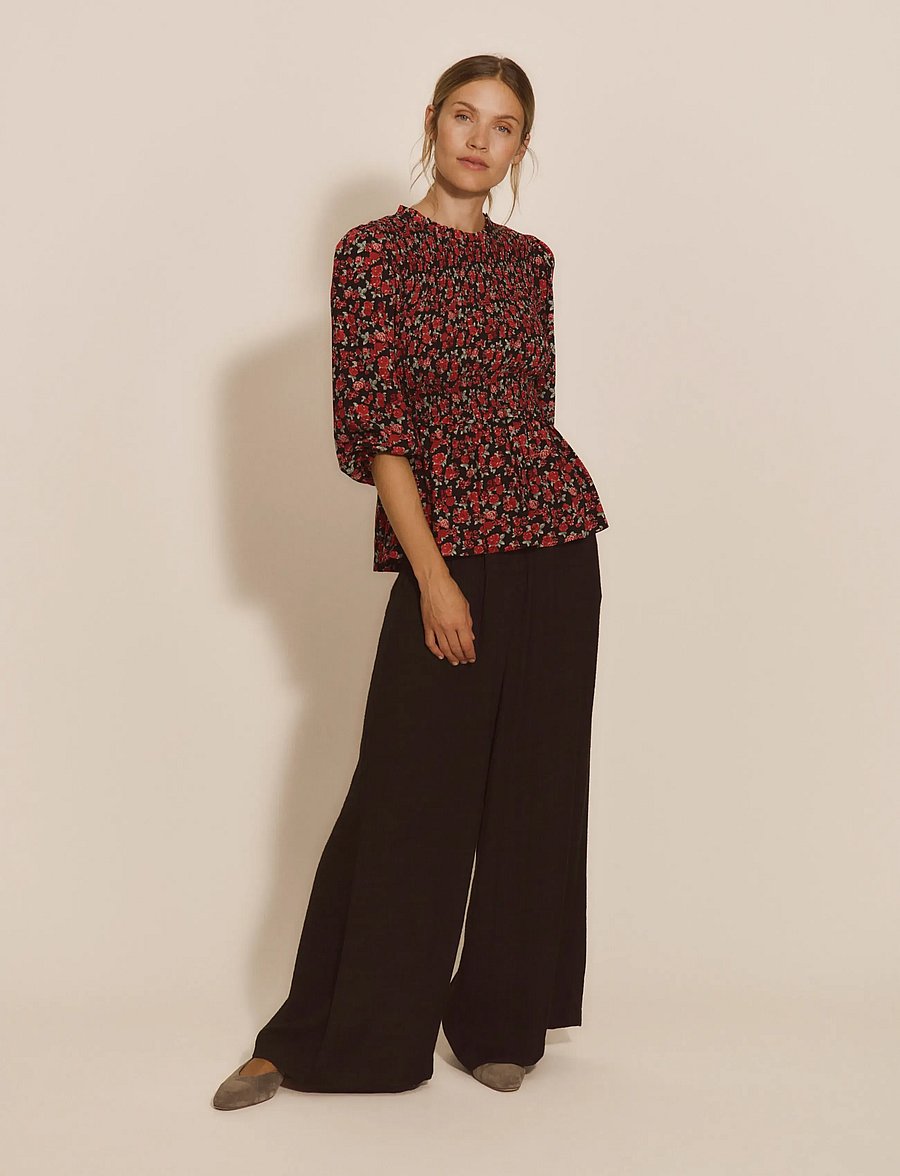 Rosemunde - RWElif 3/4 Smock Blouse - kurzärmelige blusen - dark romantic rose print - 3