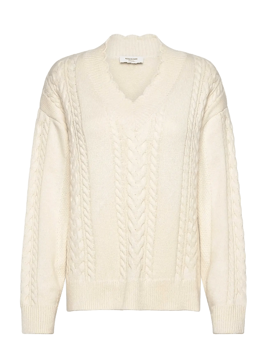Rosemunde - RWAlexa LS Wool Blend V-neck Pullover - striktrøjer - ivory - 1