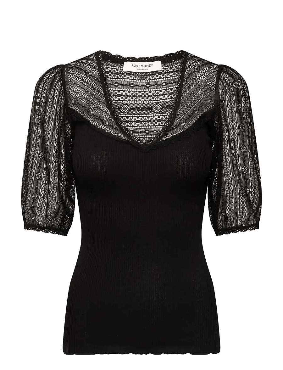 Rosemunde - RWBeatha Silk Full lace 2/4 T-shirt - t-särgid - black - 0