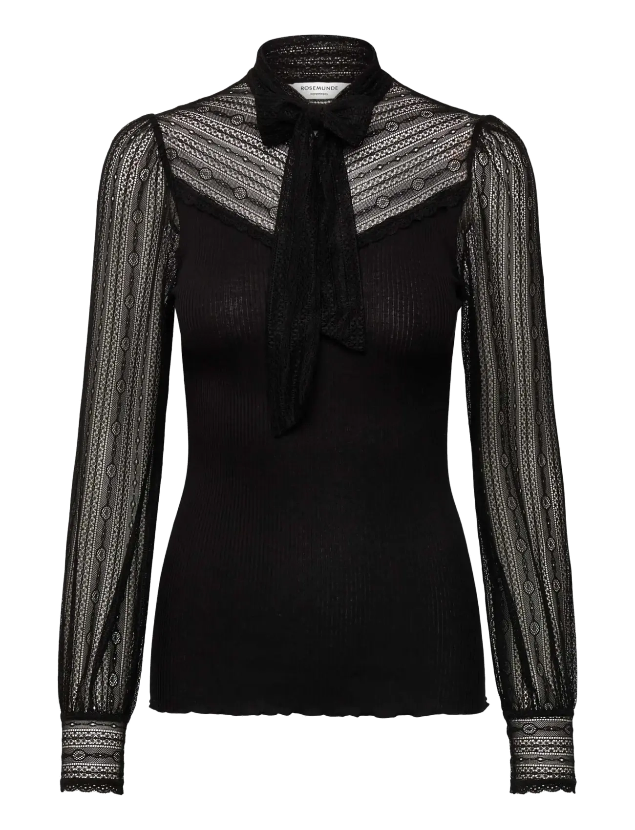 Rosemunde RWBeatha Silk Full lace Bow LS T-shirt - Blusar - BLACK / black