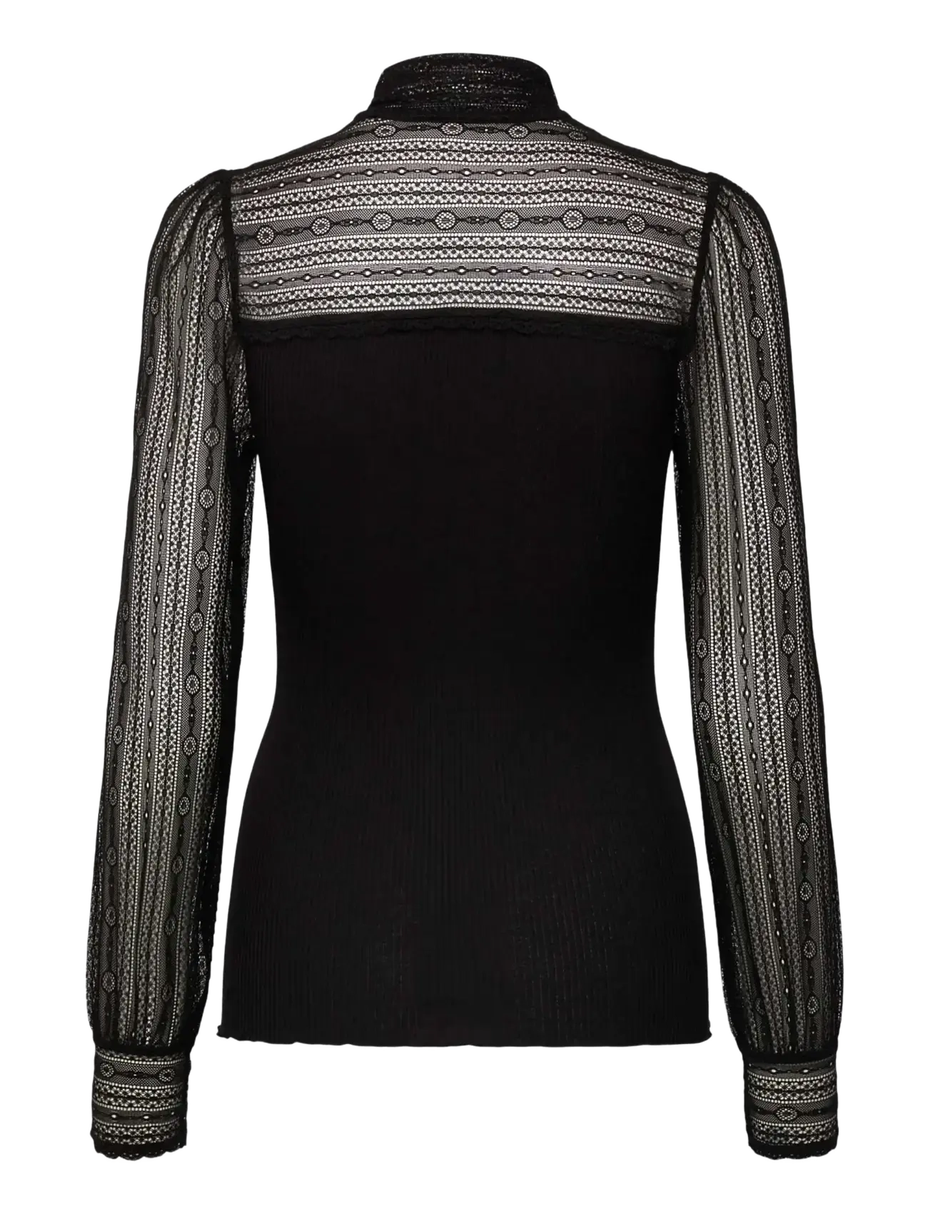 Rosemunde - RWBeatha Silk Full lace Bow LS T-shirt - långärmade blusar - black - 1