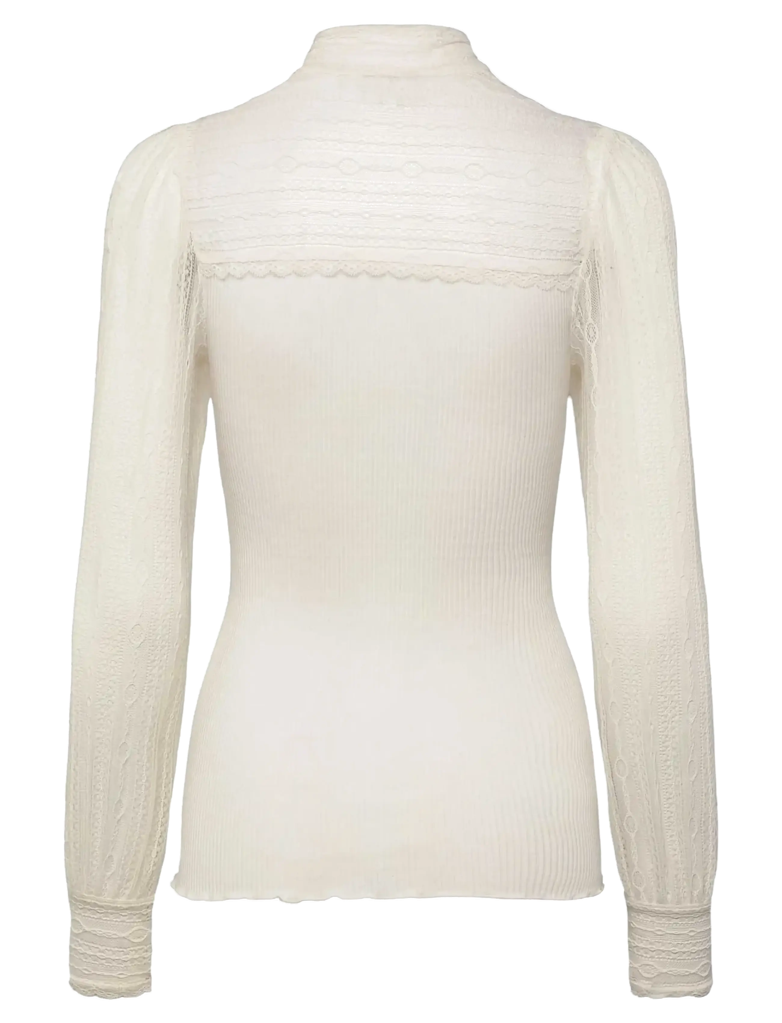 Rosemunde - RWBeatha Silk Full lace Bow LS T-shirt - langärmelige blusen - ivory - 1
