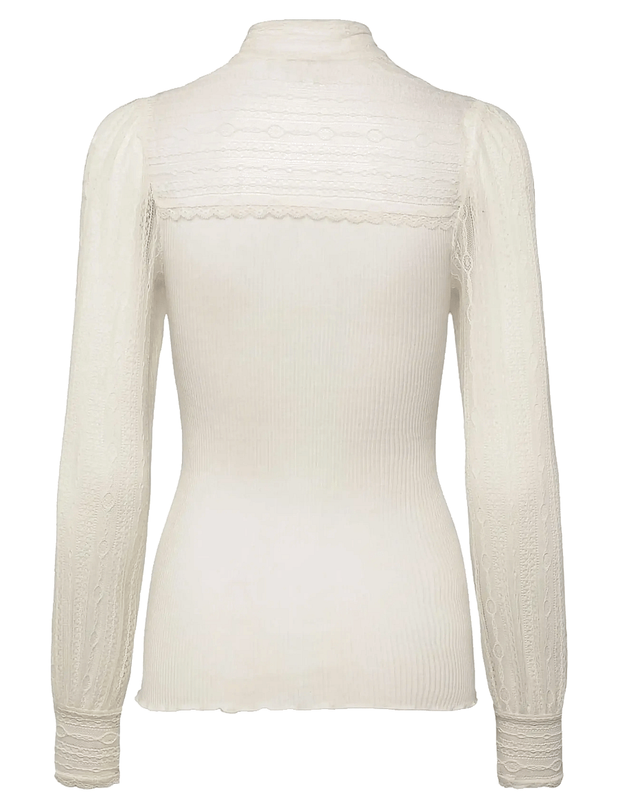 Rosemunde - RWBeatha Silk Full lace Bow LS T-shirt - langärmelige blusen - ivory - 1