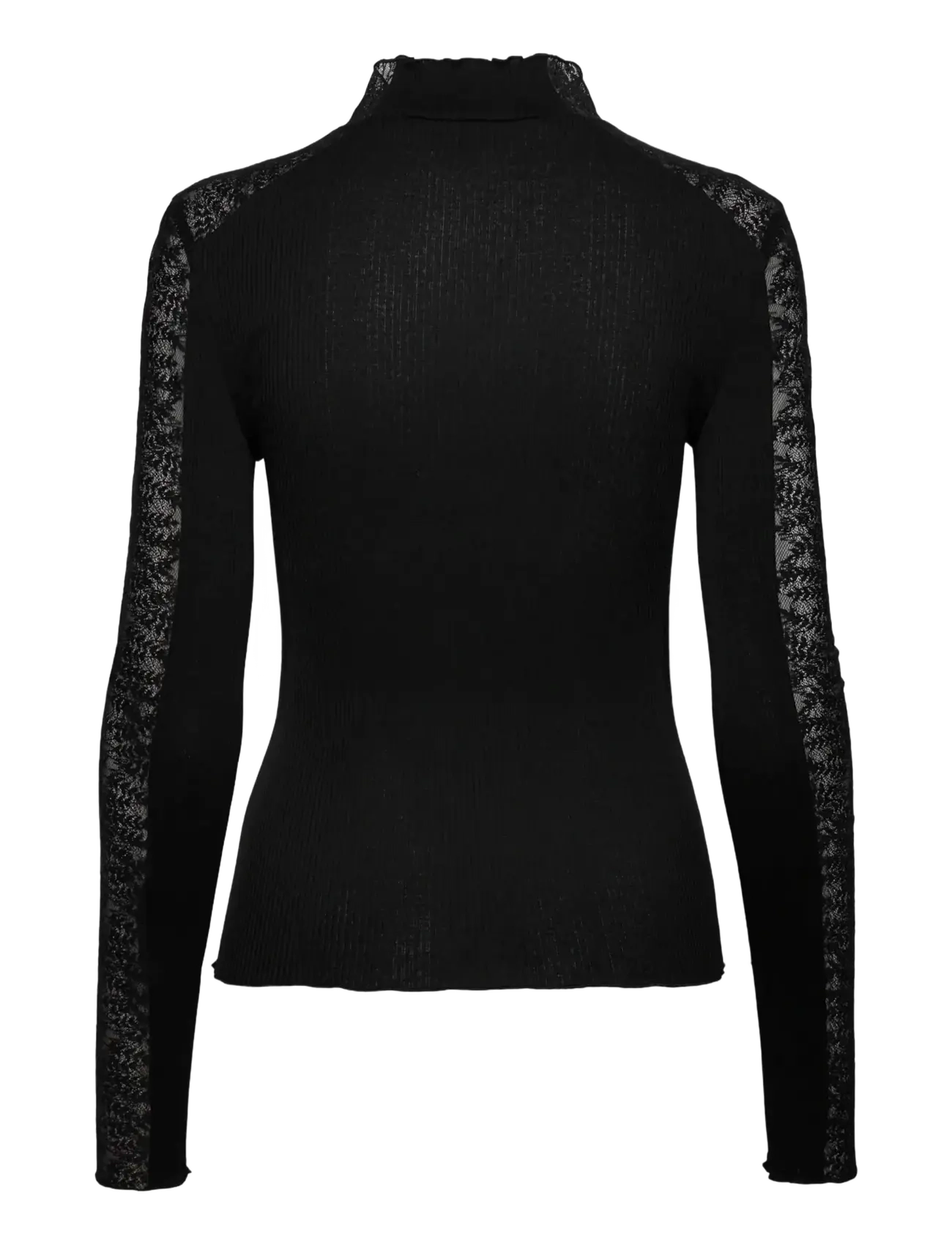 Rosemunde - RWBeatha Silk LS Half Lace T-neck T-shirt - långärmade blusar - black - 1