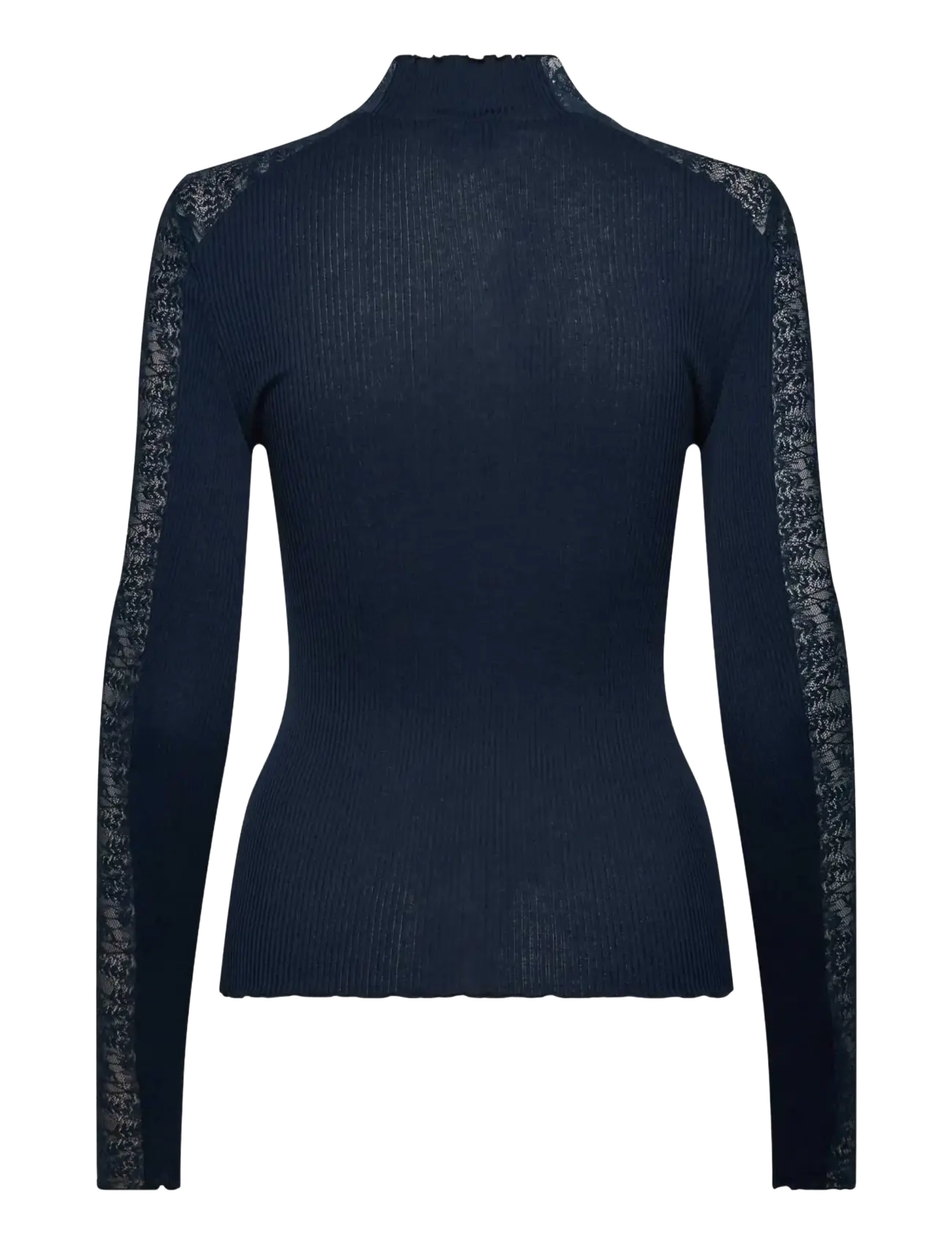 Rosemunde - RWBeatha Silk LS Half Lace T-neck T-shirt - langärmelige blusen - navy - 1
