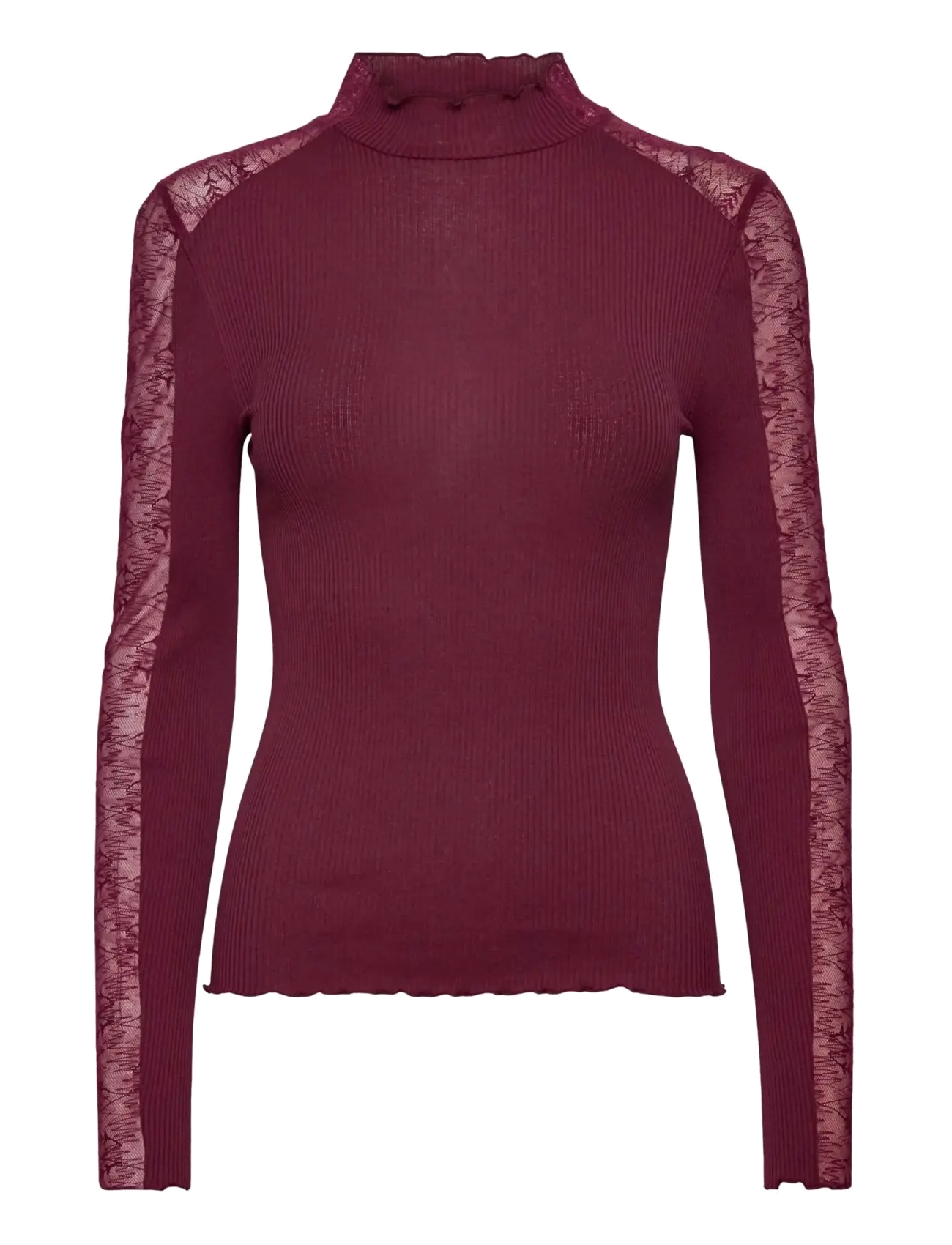 Rosemunde RWBeatha Silk LS Half Lace T-neck T-shirt - Kleidung - WINDSOR WINE / burgundy