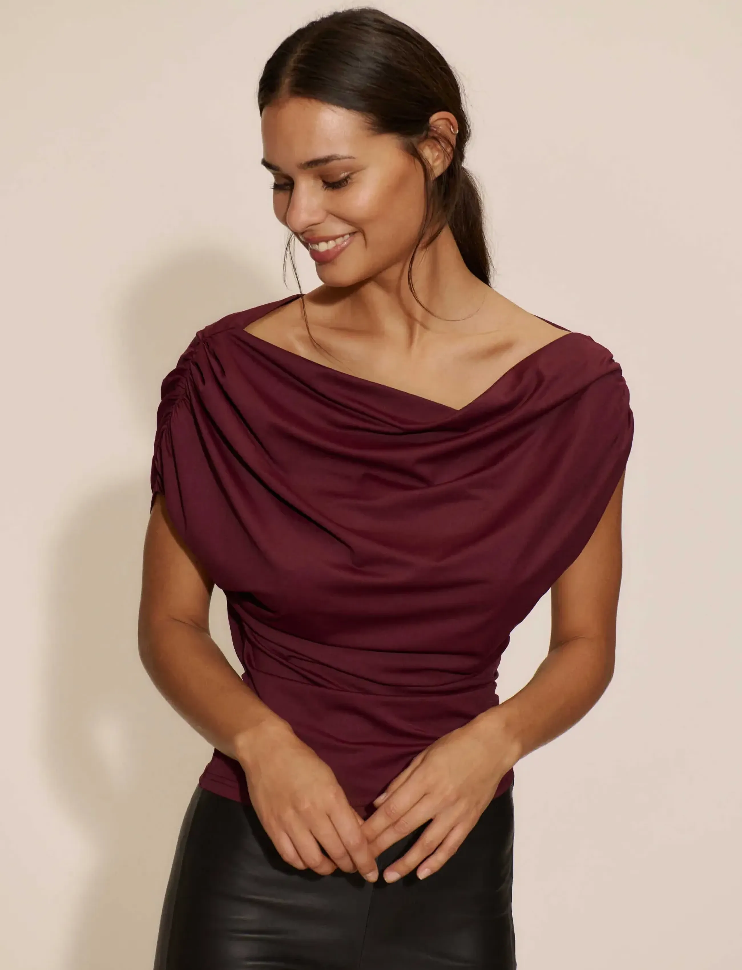 Rosemunde - RWBridget Draped SS T-shirt - tanktops - windsor wine - 3