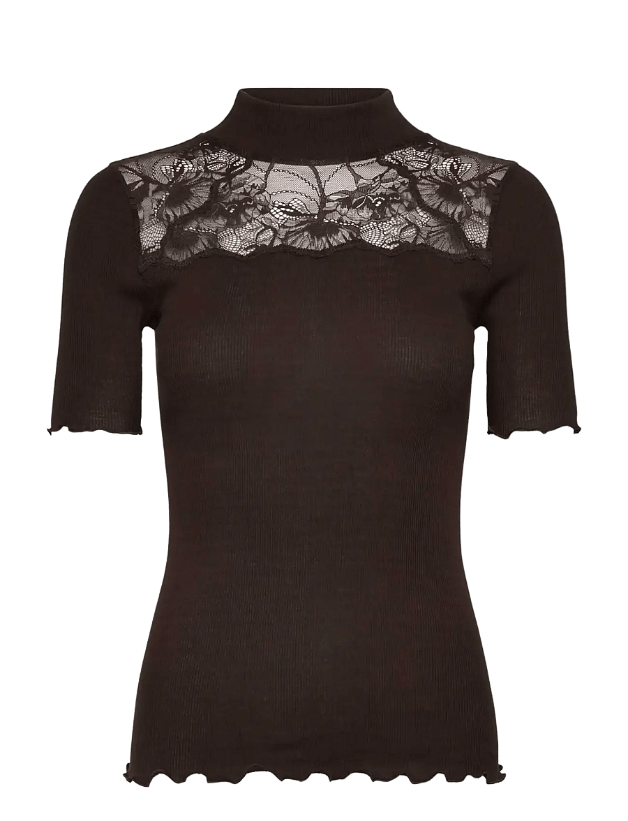 Rosemunde - RWBernadine Organic SS Lace T-shirt - polotröjor - mole - 1
