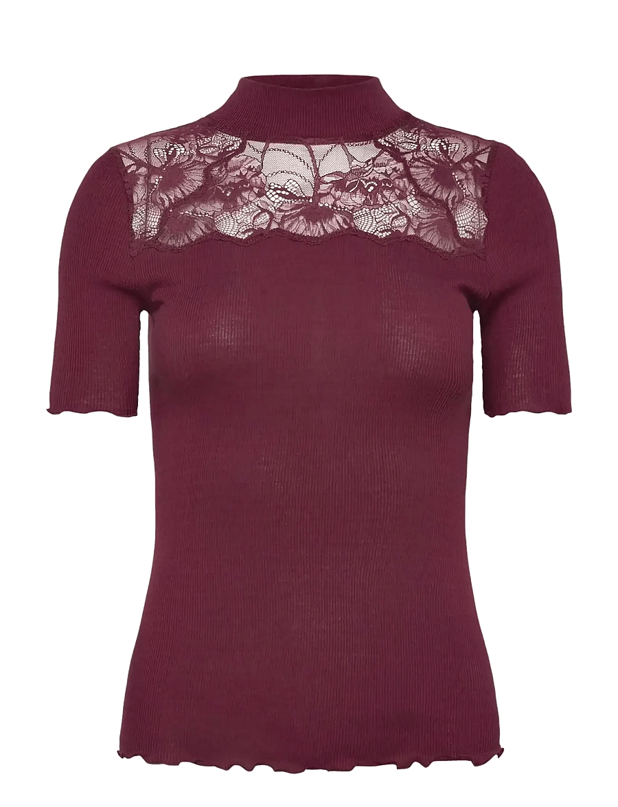 Rosemunde - RWBernadine Organic SS Lace T-shirt - windsor wine - 0