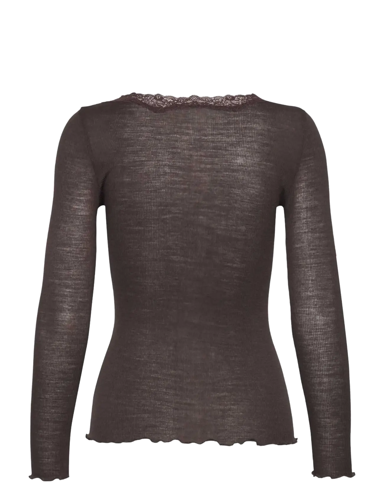 Rosemunde - RWBurlington Wool LS V-neck Lace T-shirt - langärmlige tops - mole - 1