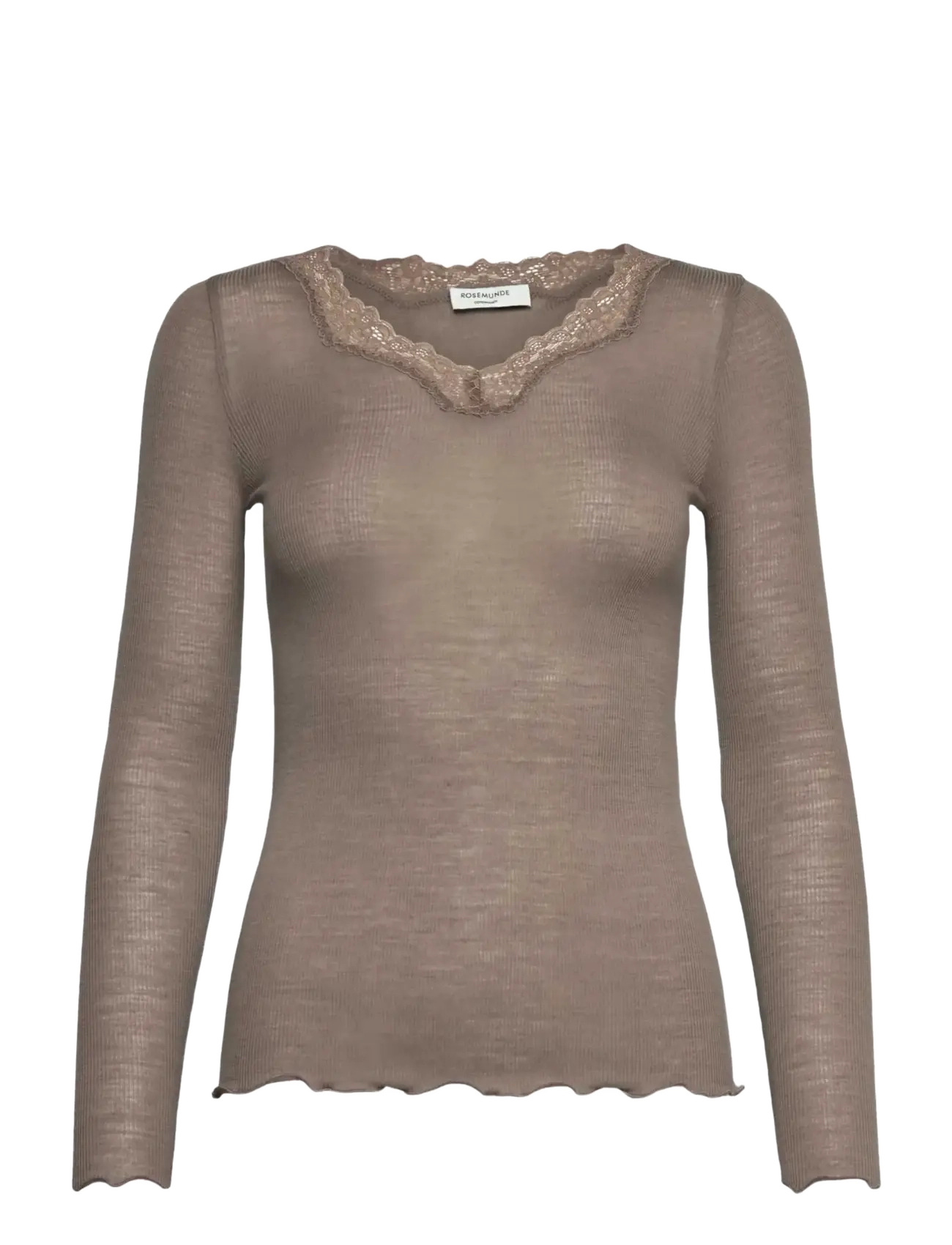 Rosemunde RWBurlington Wool LS V-neck Lace T-shirt - Kläder - WALNUT / brown