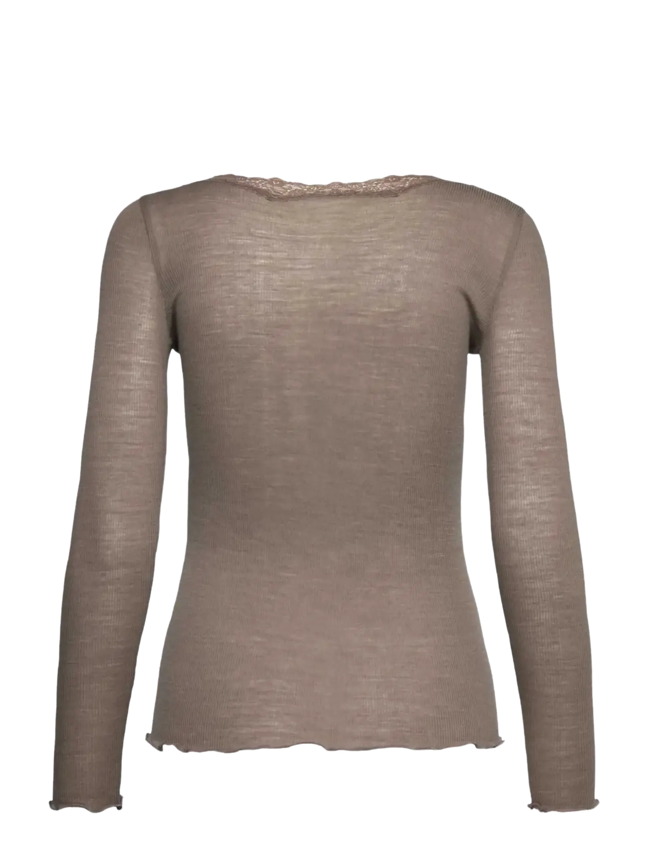 Rosemunde - RWBurlington Wool LS V-neck Lace T-shirt - långärmade toppar - walnut - 1