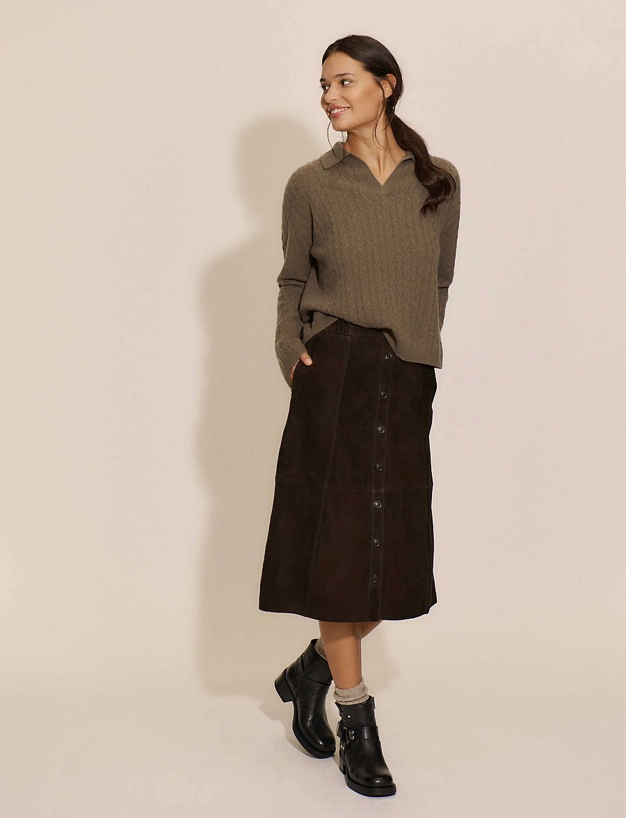 Rosemunde - RWNellie Suede Midi Skirt - skinnkjolar - mole - 0