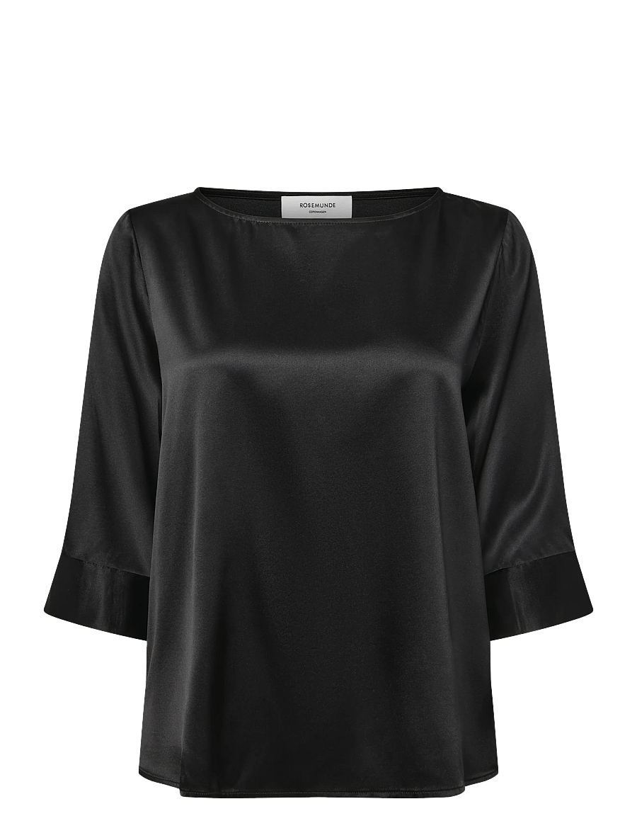 Rosemunde - RWJade Silk Boatneck Blouse - langærmede bluser - black - 0