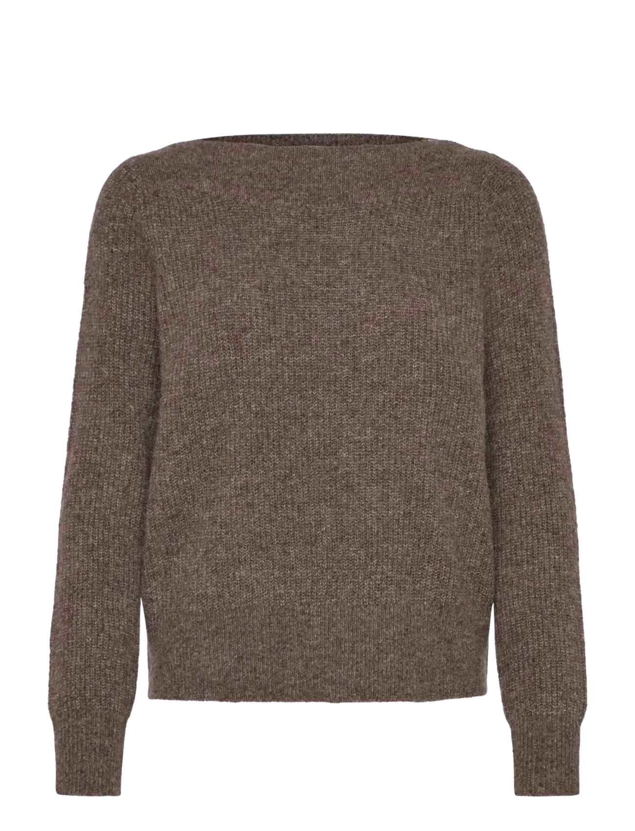 Rosemunde RWTinker Wool Blend LS Boatneck Pullover - Stickat - BROWN GREY MEL / brown