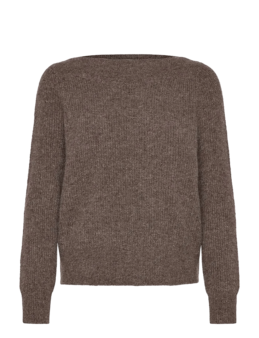 Rosemunde - RWTinker Wool Blend LS Boatneck Pullover - stickade tröjor - brown grey mel - 0