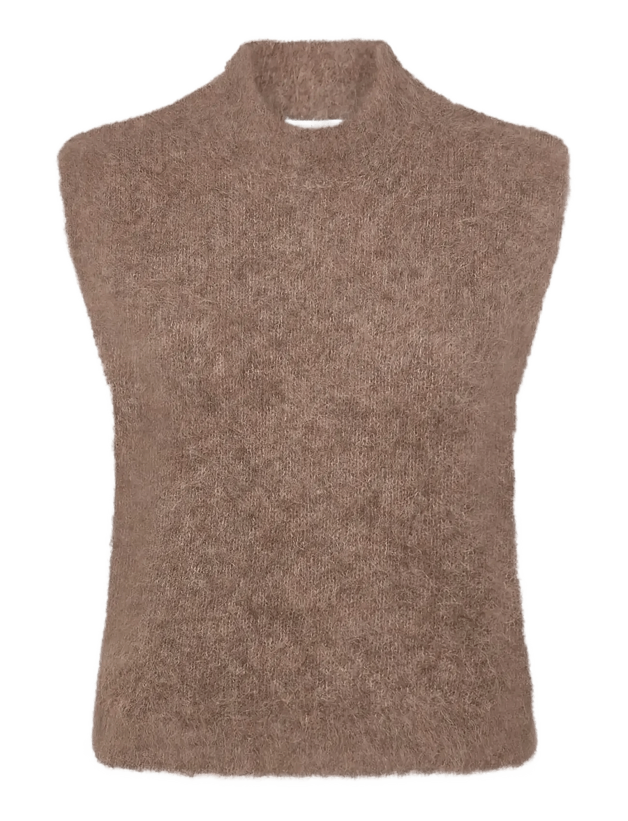 Rosemunde - RWFurry Alpaca Mock Neck Vest - strikveste - brown grey mel - 0