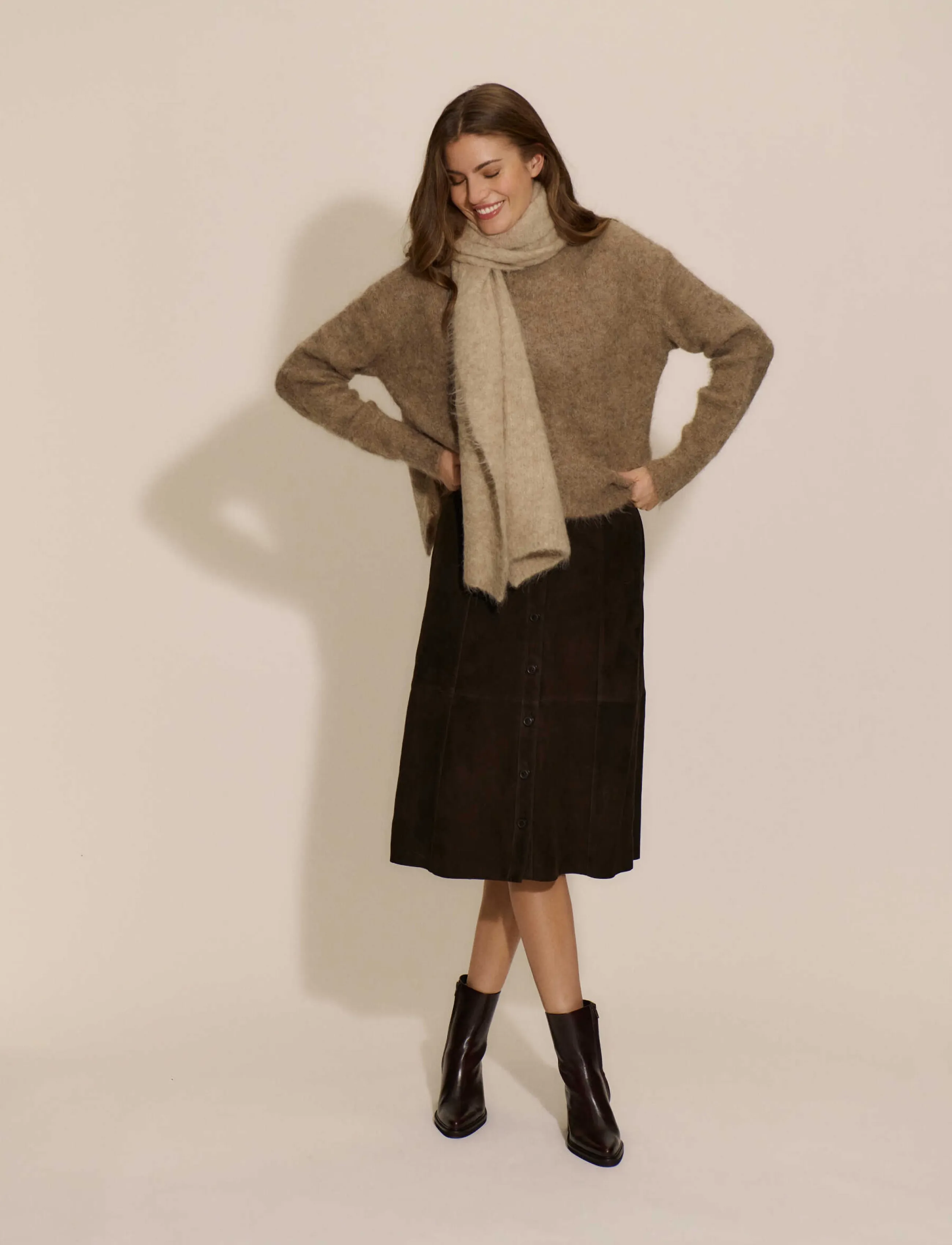 Rosemunde - RWFurry Alpaca LS Mock Neck Pullover - brown grey mel - 0