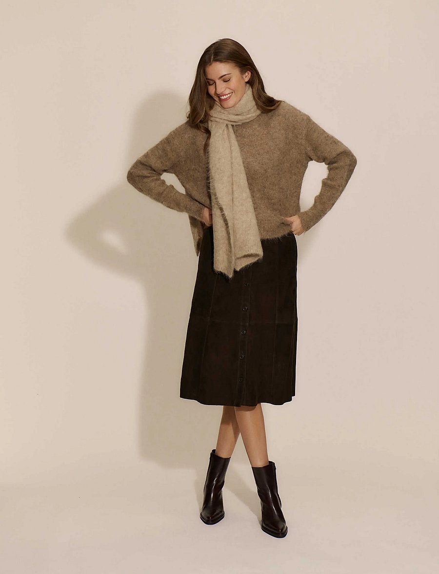 Rosemunde - RWFurry Alpaca LS Mock Neck Pullover - striktrøjer - brown grey mel - 0