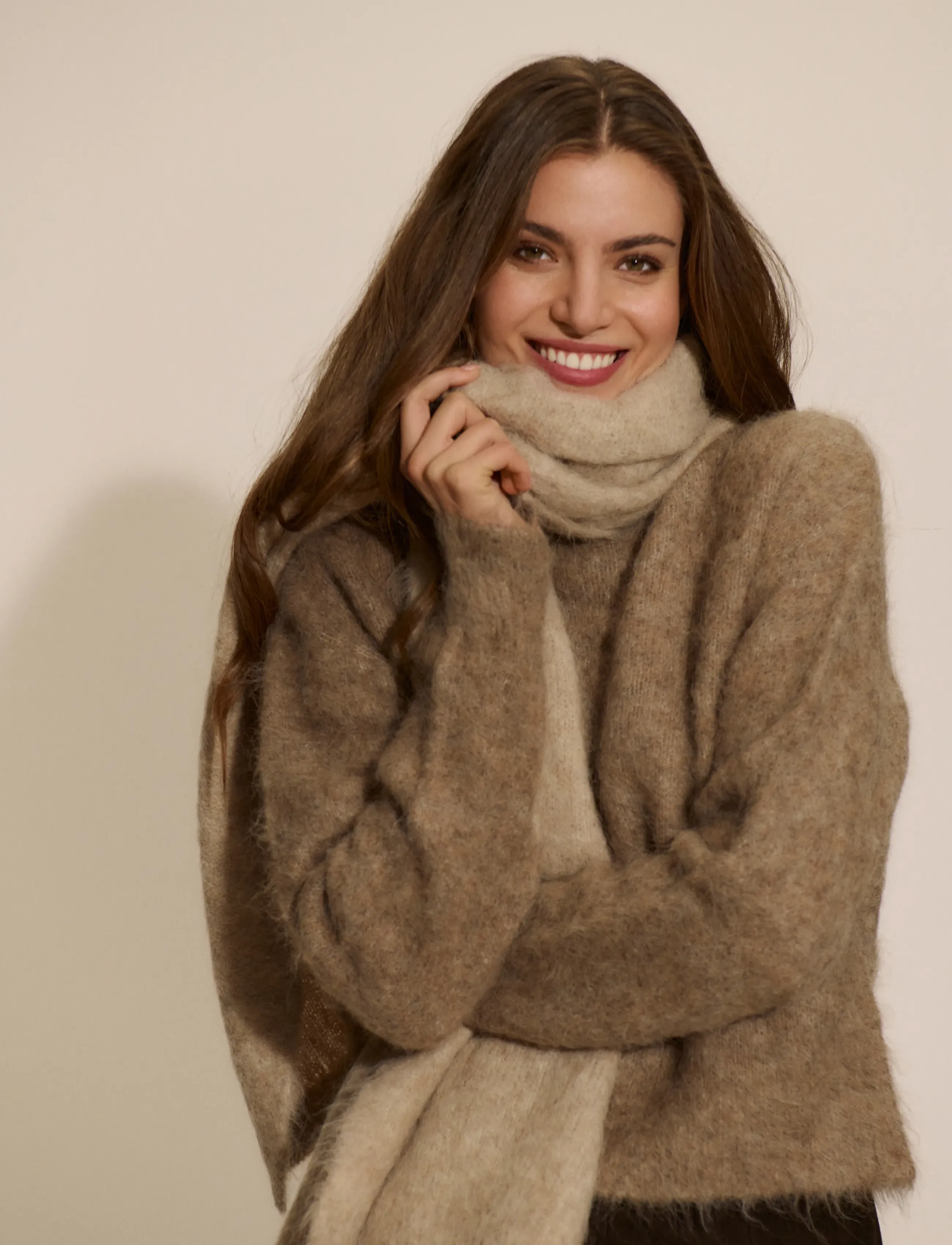 Rosemunde - RWFurry Alpaca LS Mock Neck Pullover - stickade tröjor - brown grey mel - 0