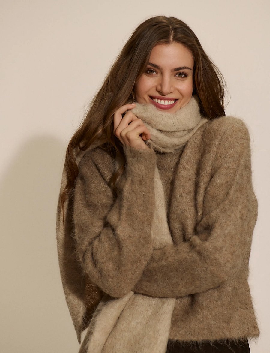 Rosemunde - RWFurry Alpaca LS Mock Neck Pullover - stickade tröjor - brown grey mel - 0