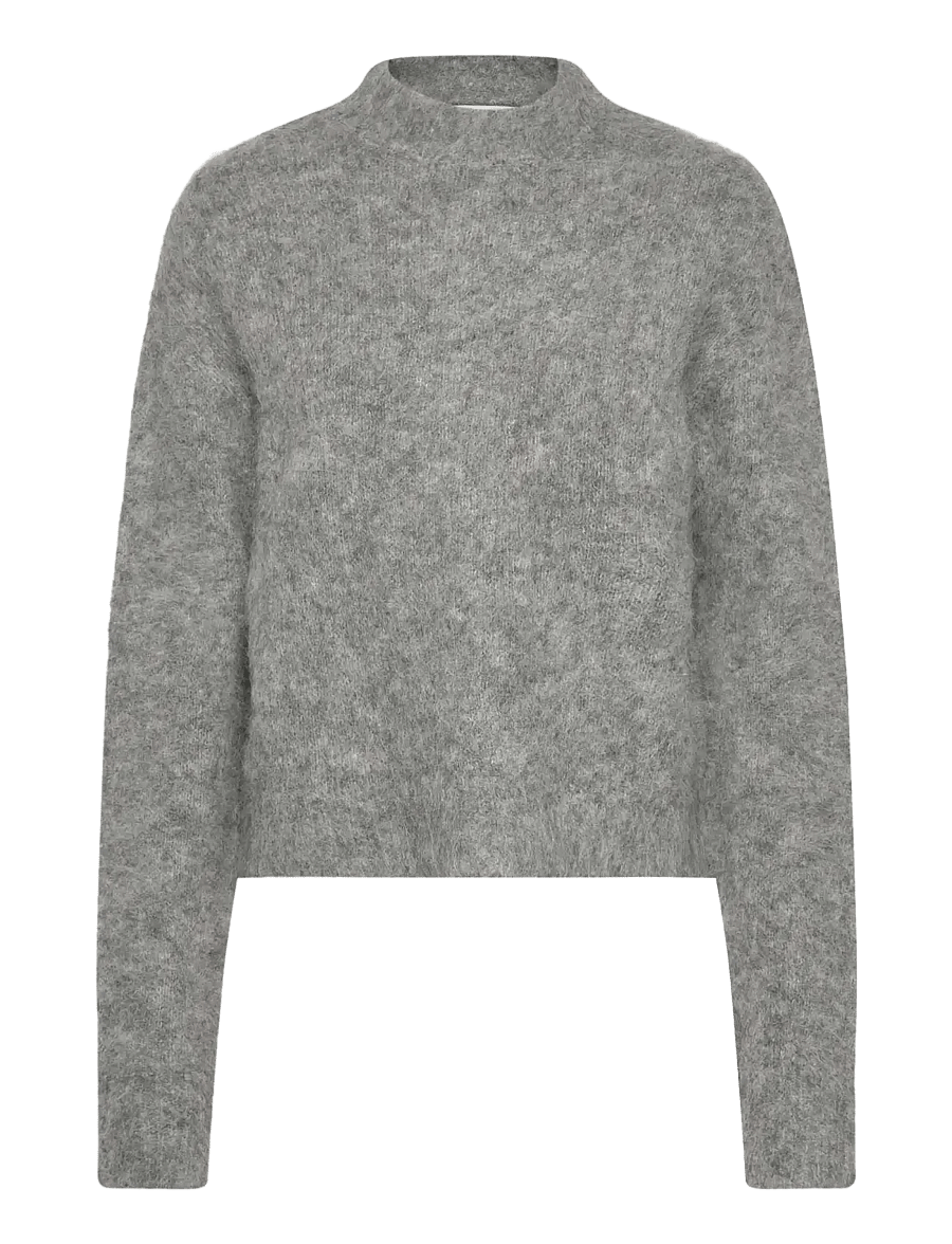 Rosemunde - RWFurry Alpaca LS Mock Neck Pullover - stickade tröjor - medium grey melange - 0