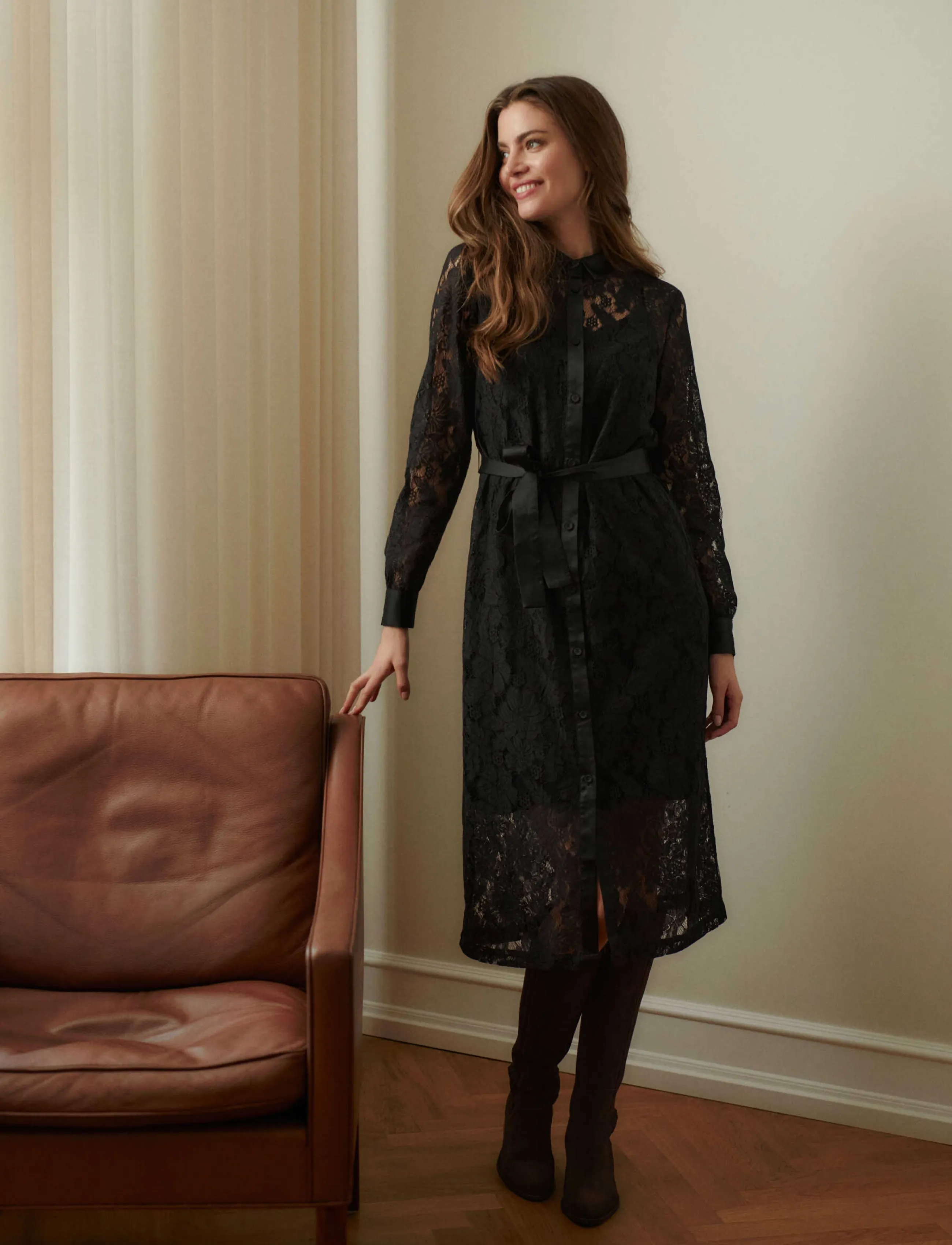 Rosemunde RWAlice Lace LS Shirt Dress - Hemdkleider - BLACK / black