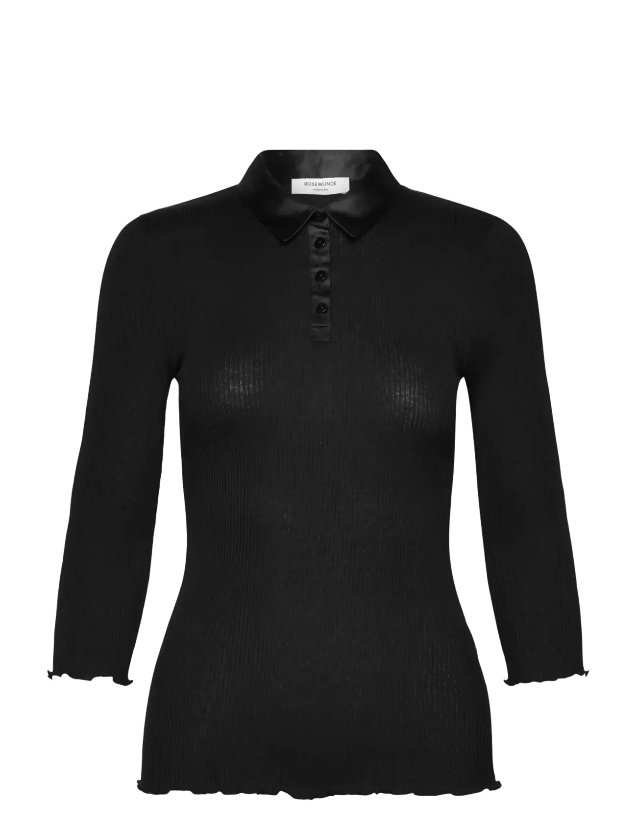 Rosemunde RWBeatha Silk 3/4 Sleeve Satin Polo - Festivali riietus - BLACK / black