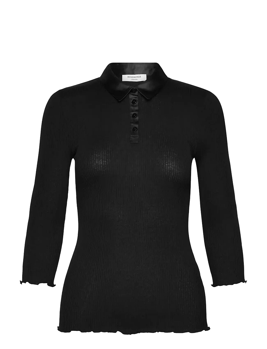 Rosemunde - RWBeatha Silk 3/4 Sleeve Satin Polo - t-särgid - black - 0