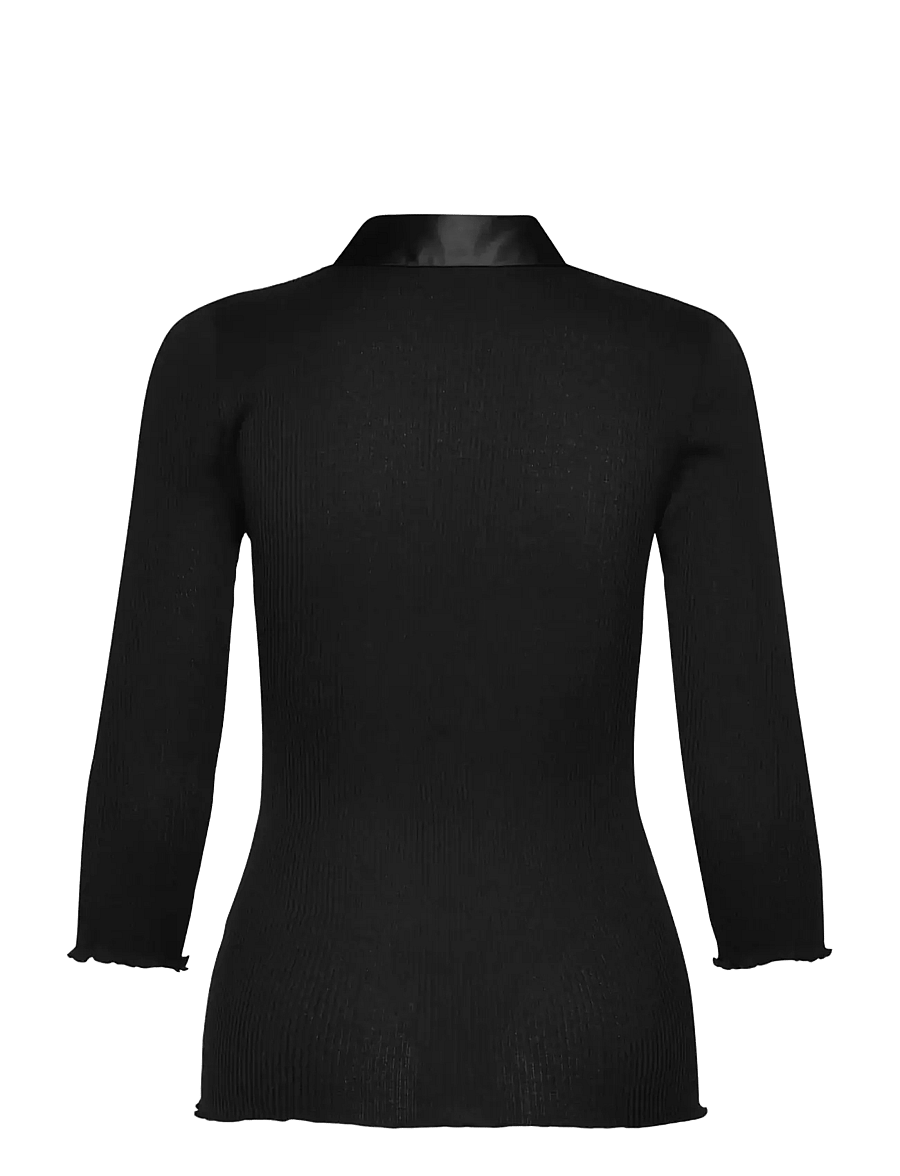 Rosemunde - RWBeatha Silk 3/4 Sleeve Satin Polo - t-särgid - black - 1