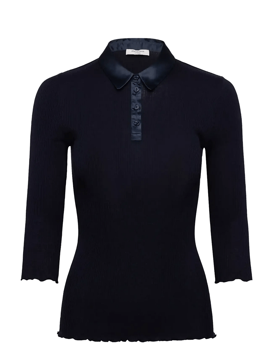 Rosemunde - RWBeatha Silk 3/4 Sleeve Satin Polo - t-shirts - navy - 0