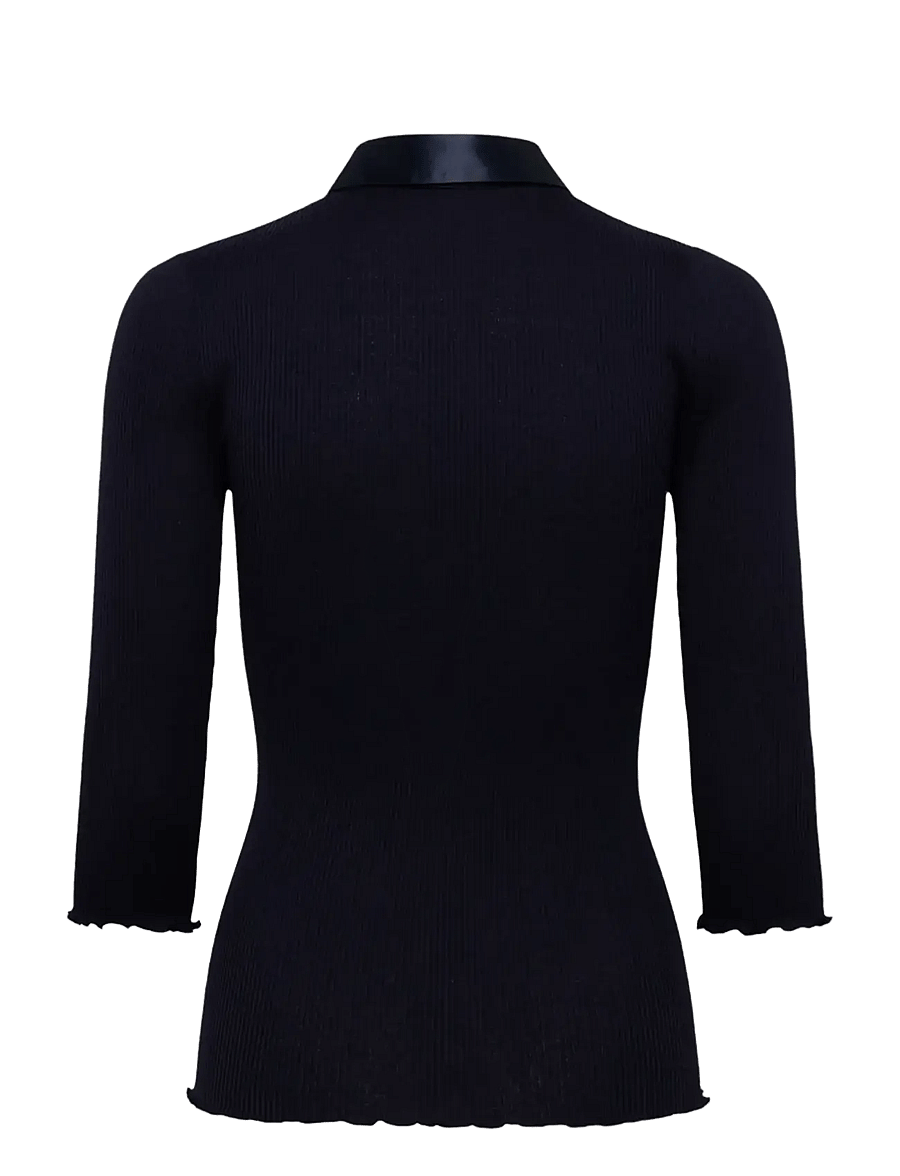 Rosemunde - RWBeatha Silk 3/4 Sleeve Satin Polo - t-shirts - navy - 1