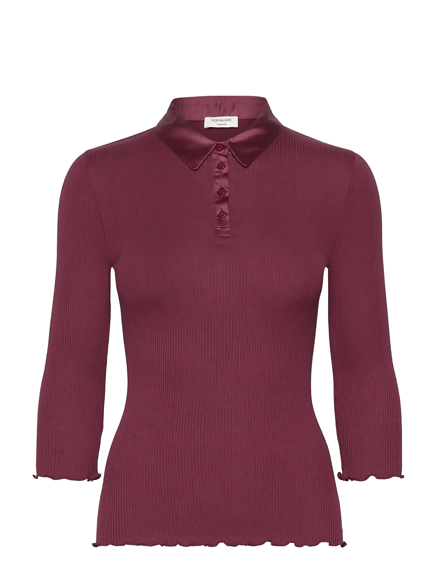 Rosemunde - RWBeatha Silk 3/4 Sleeve Satin Polo - t-shirts - windsor wine - 0