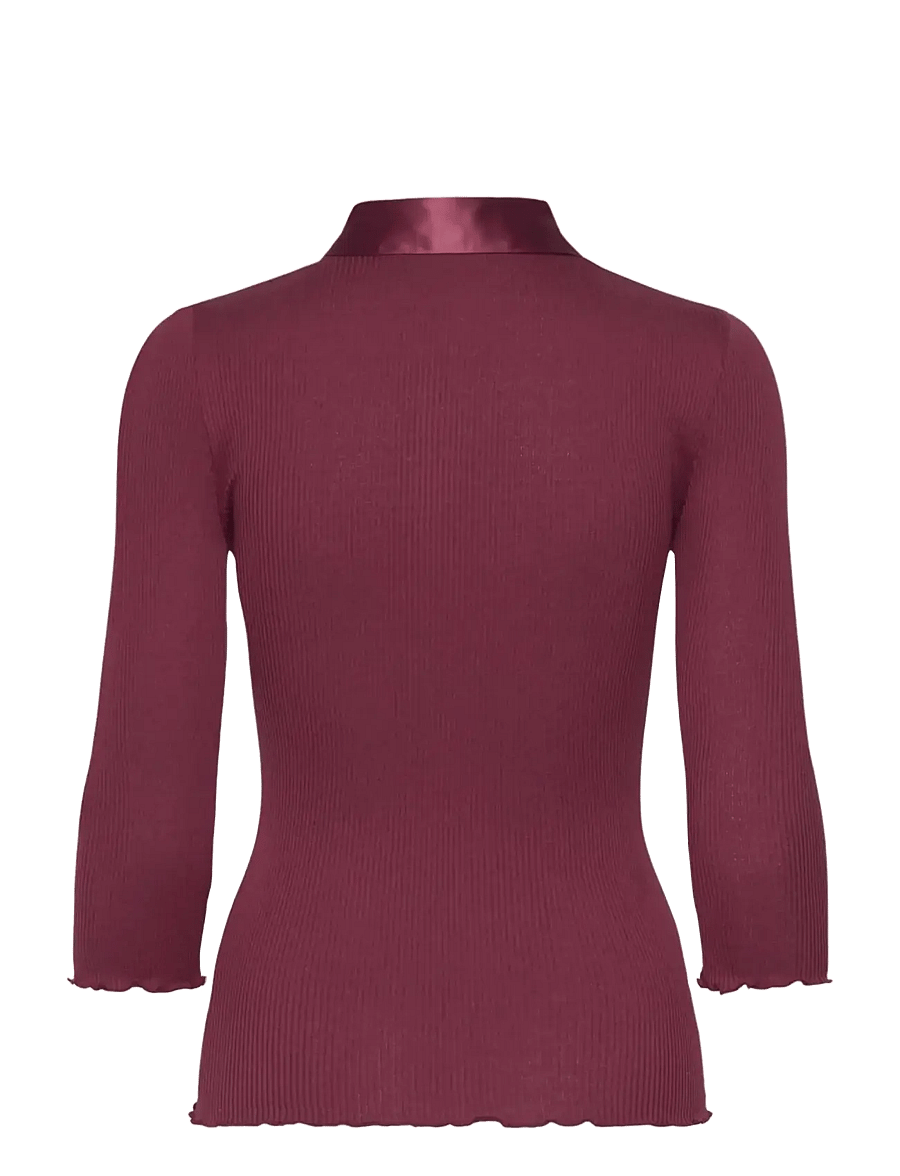 Rosemunde - RWBeatha Silk 3/4 Sleeve Satin Polo - t-shirts - windsor wine - 1