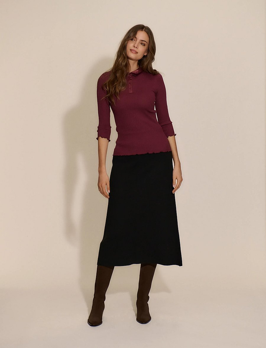 Rosemunde - RWBeatha Silk 3/4 Sleeve Satin Polo - t-shirts - windsor wine - 0