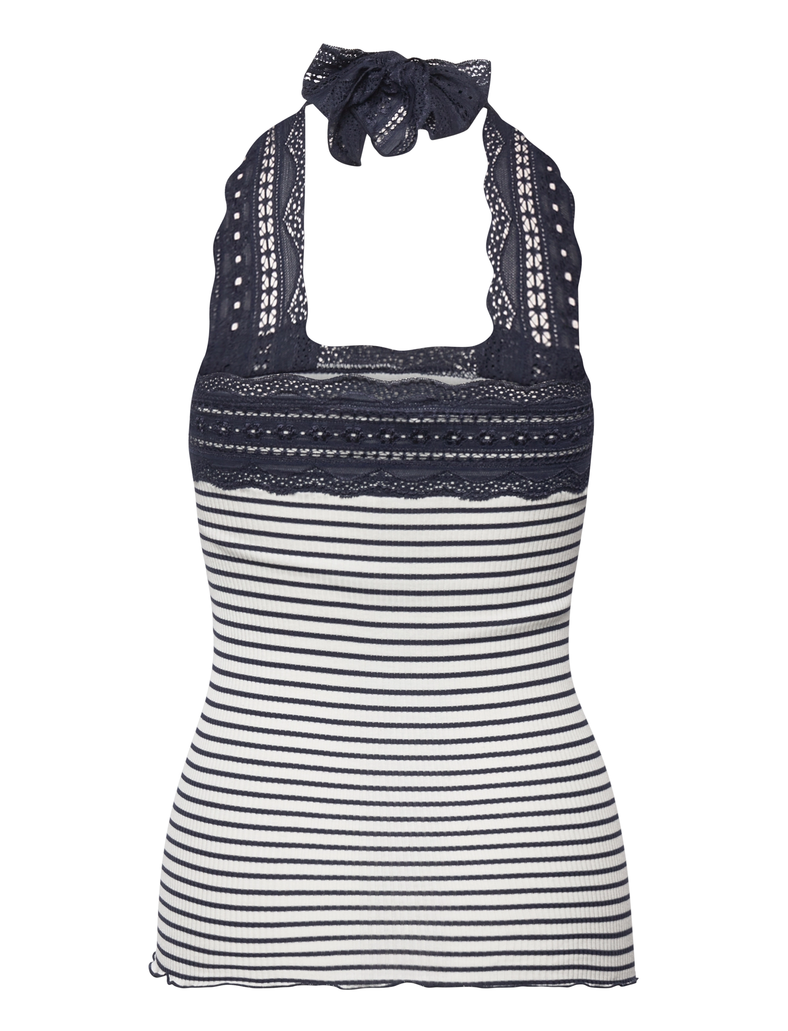 Rosemunde - Silk top w/ lace - ivory navy stripe - 1