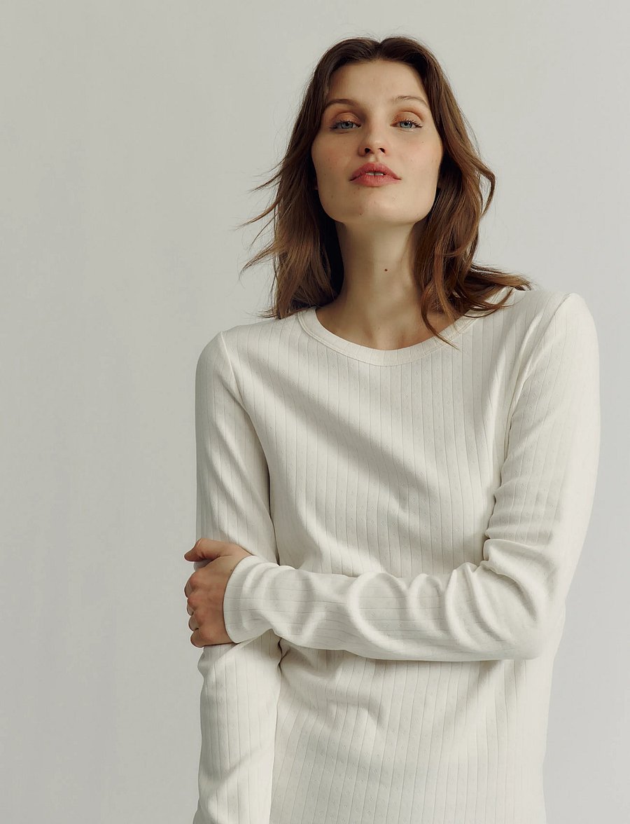 Rosemunde - RWBelmo Pointelle LS T-shirt - long-sleeved tops - cloud dancer - 0