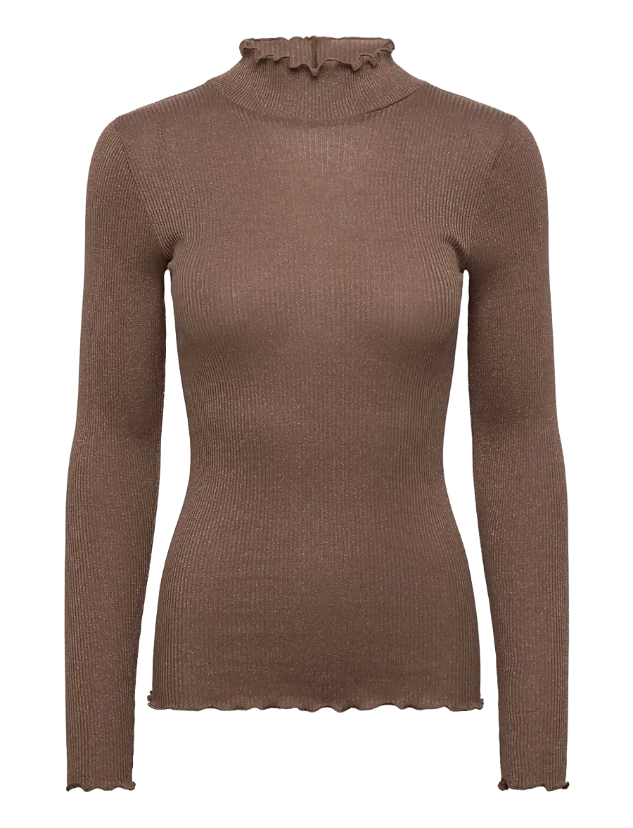 Rosemunde - RWBoston Lurex LS T-neck T-shirt - langärmlige tops - walnut - 0