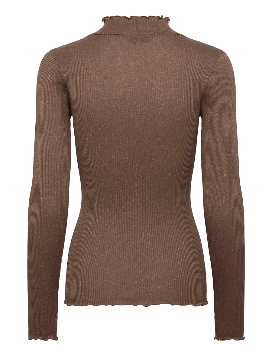 Rosemunde - RWBoston Lurex LS T-neck T-shirt - langärmlige tops - walnut - 1