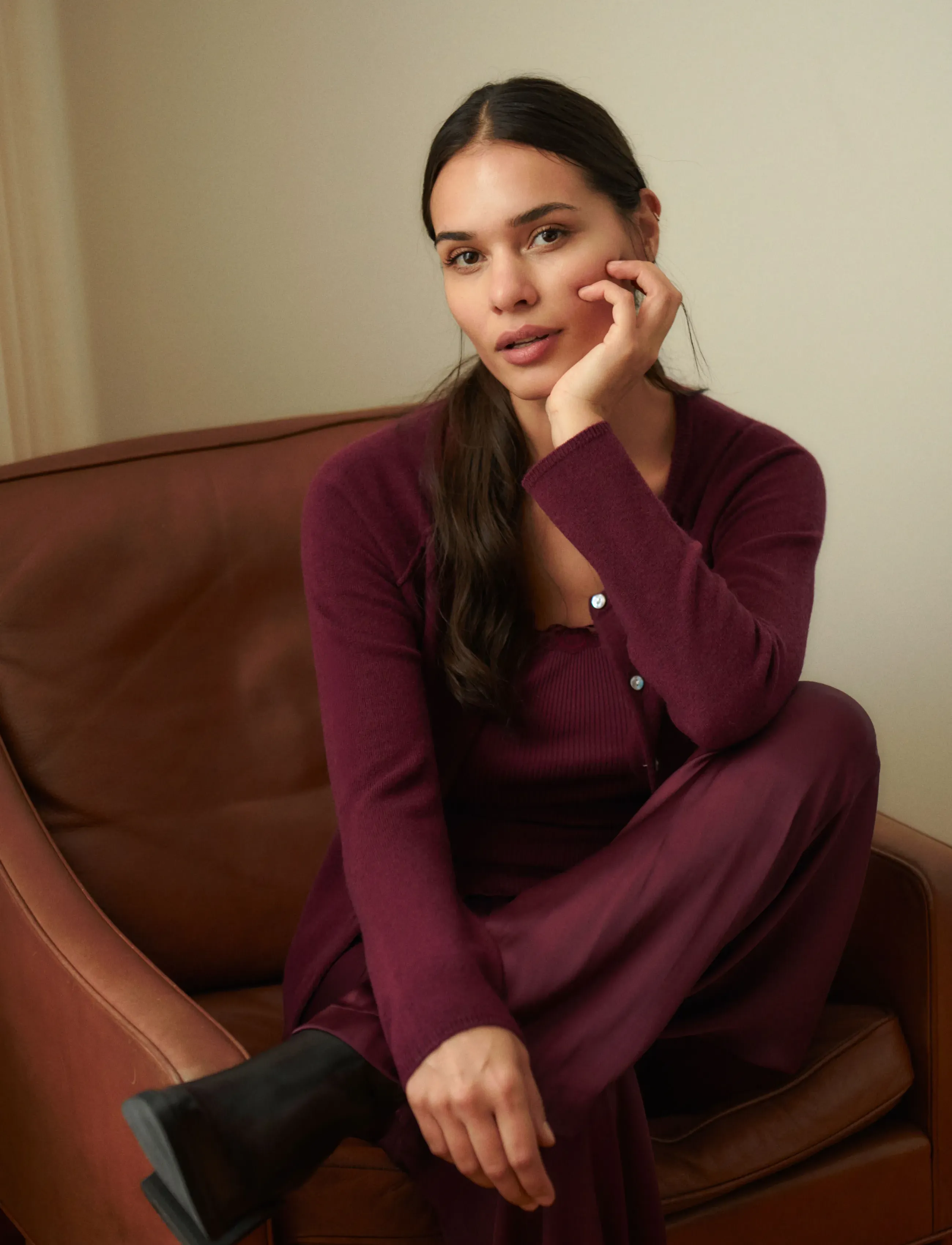 Rosemunde - RWLaica Cashmere LS O-neck Raglan C - cashmere - windsor wine - 4