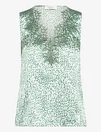 Jade Silk top w/ lace - CARIBBEAN SURFACE PRINT