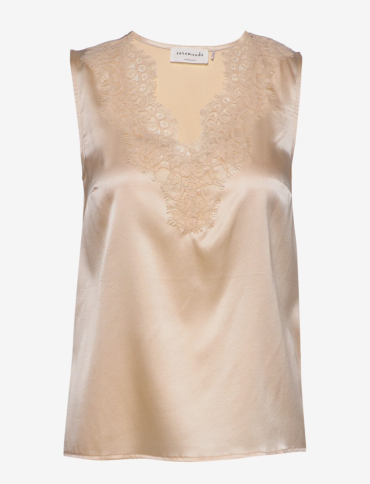 Jade Silk top w/ lace - WHISPER BEIGE