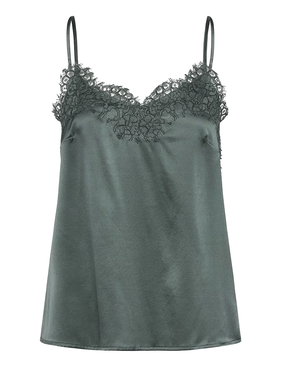 Rosemunde - RWJade Silk Strap Lace Top - Ærmeløse bluser - balsam green - 1