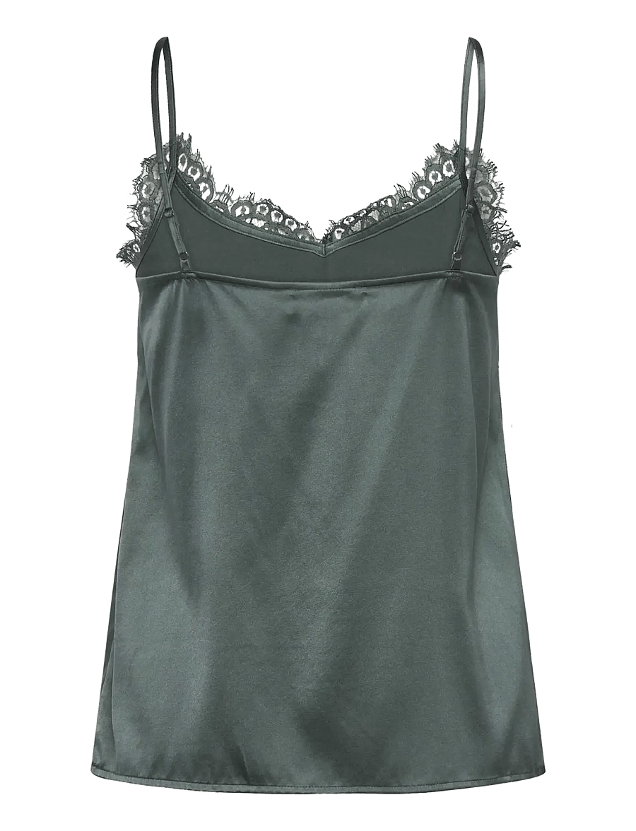 Rosemunde - RWJade Silk Strap Lace Top - Ærmeløse bluser - balsam green - 2