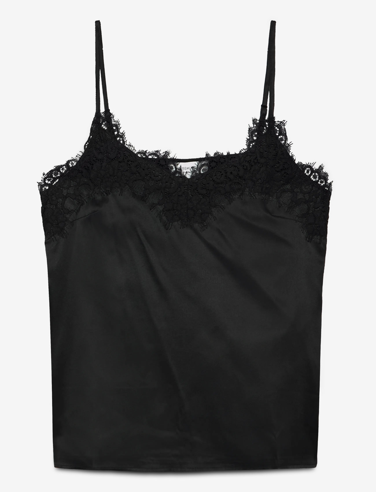 Rosemunde - RWJade Silk Strap Lace Top - hihattomat puserot - black - 0