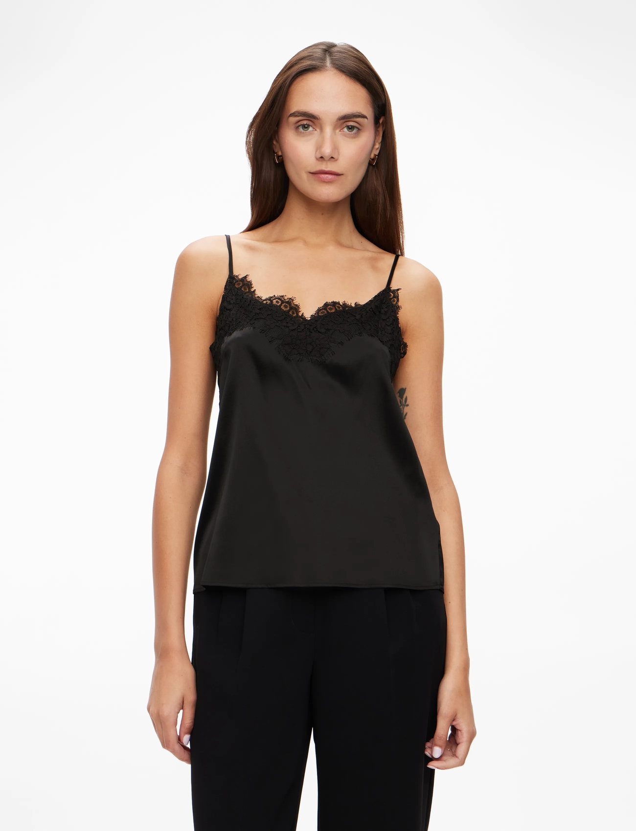 Rosemunde - RWJade Silk Strap Lace Top - hihattomat puserot - black - 4