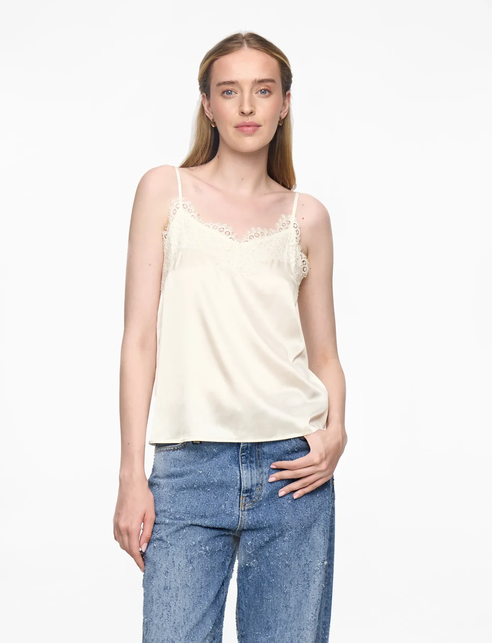 Rosemunde - RWJade Silk Strap Lace Top - sleeveless blouses - ivory - 0